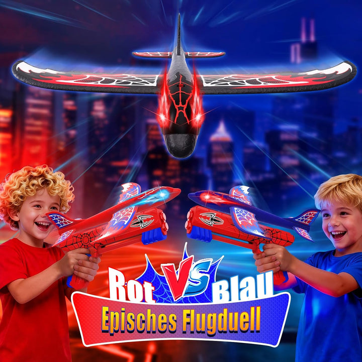Flugzeug Spielzeug ab 3-12 Jahre, 3 Flugzeug mit Leuchtend Augen & Spinnennetz Flügel, Spider Spielz