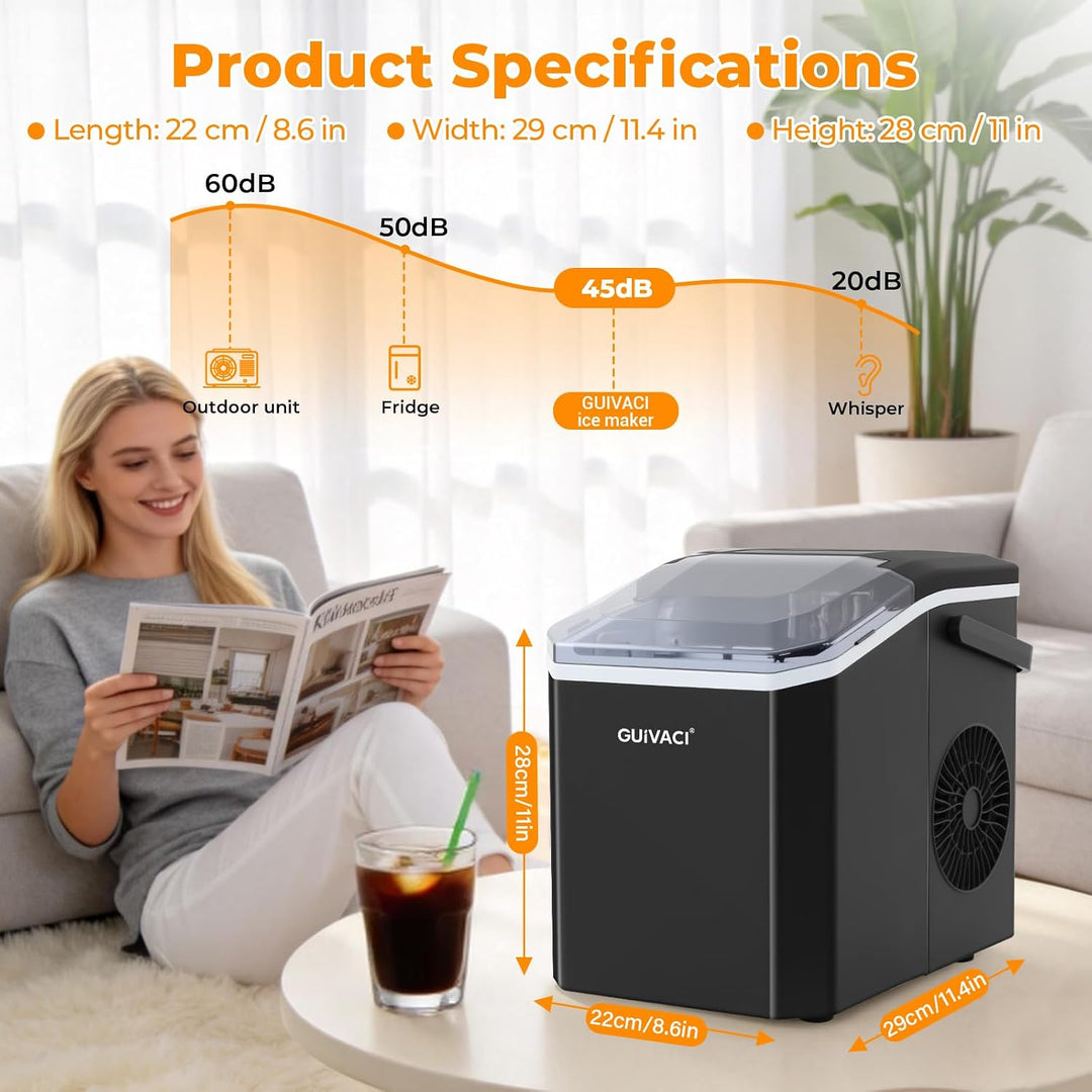 Eiswürfelmaschine mit Selbstreinigung – 9 Würfel in 6 Min, 12 kg/24h, 2 Grössen, tragbar mit Griff,