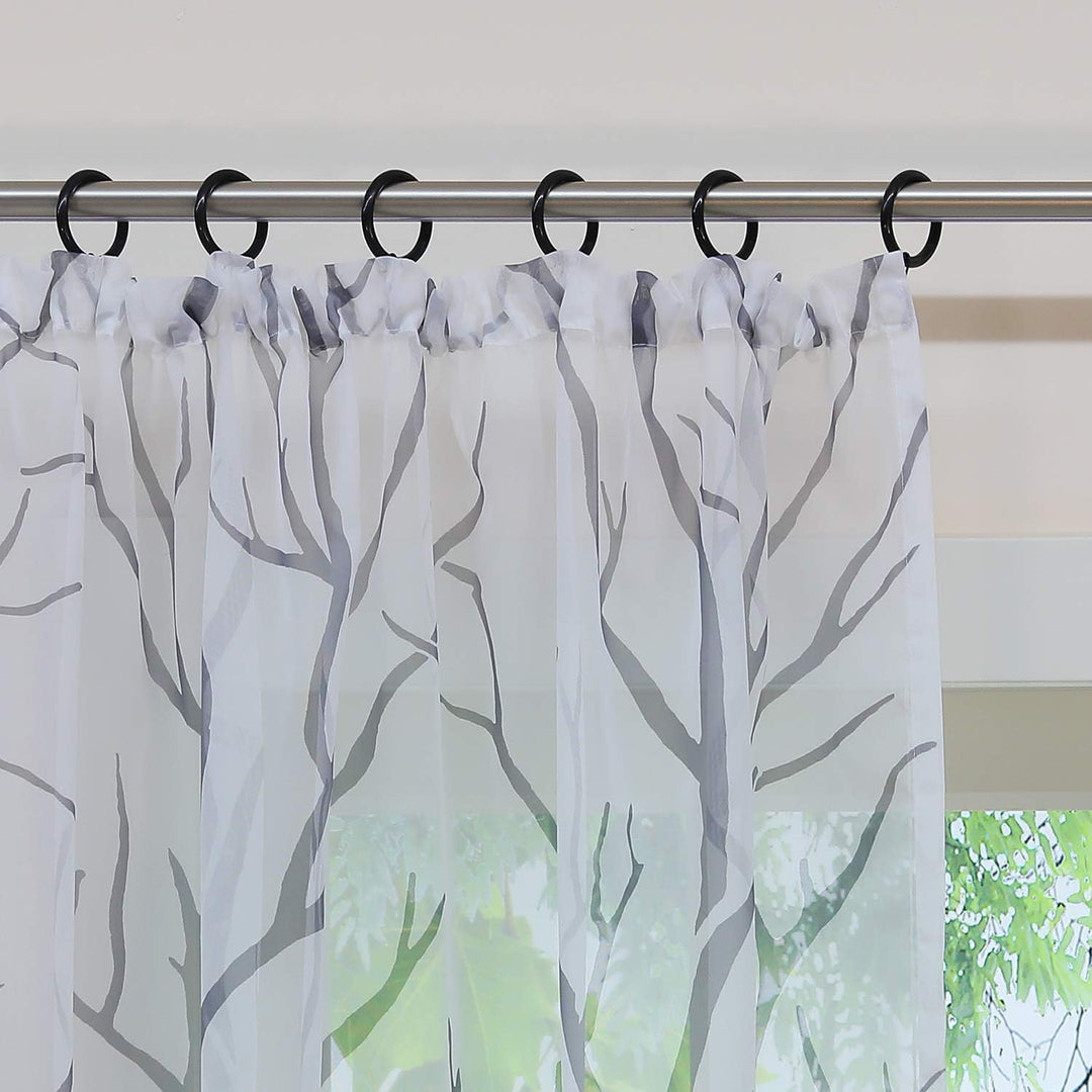 HongYa 1 Stück Transparente Gardine Schal mit Kräuselband Voile Vorhang Fensterschal Äste Muster H/B