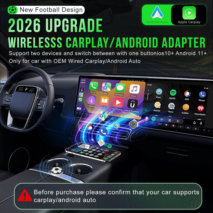 Wireless CarPlay Adapter &amp; Android Auto, Wechseln zwischen zwei Telefonen | Mini Plug &amp; Play, Schnel