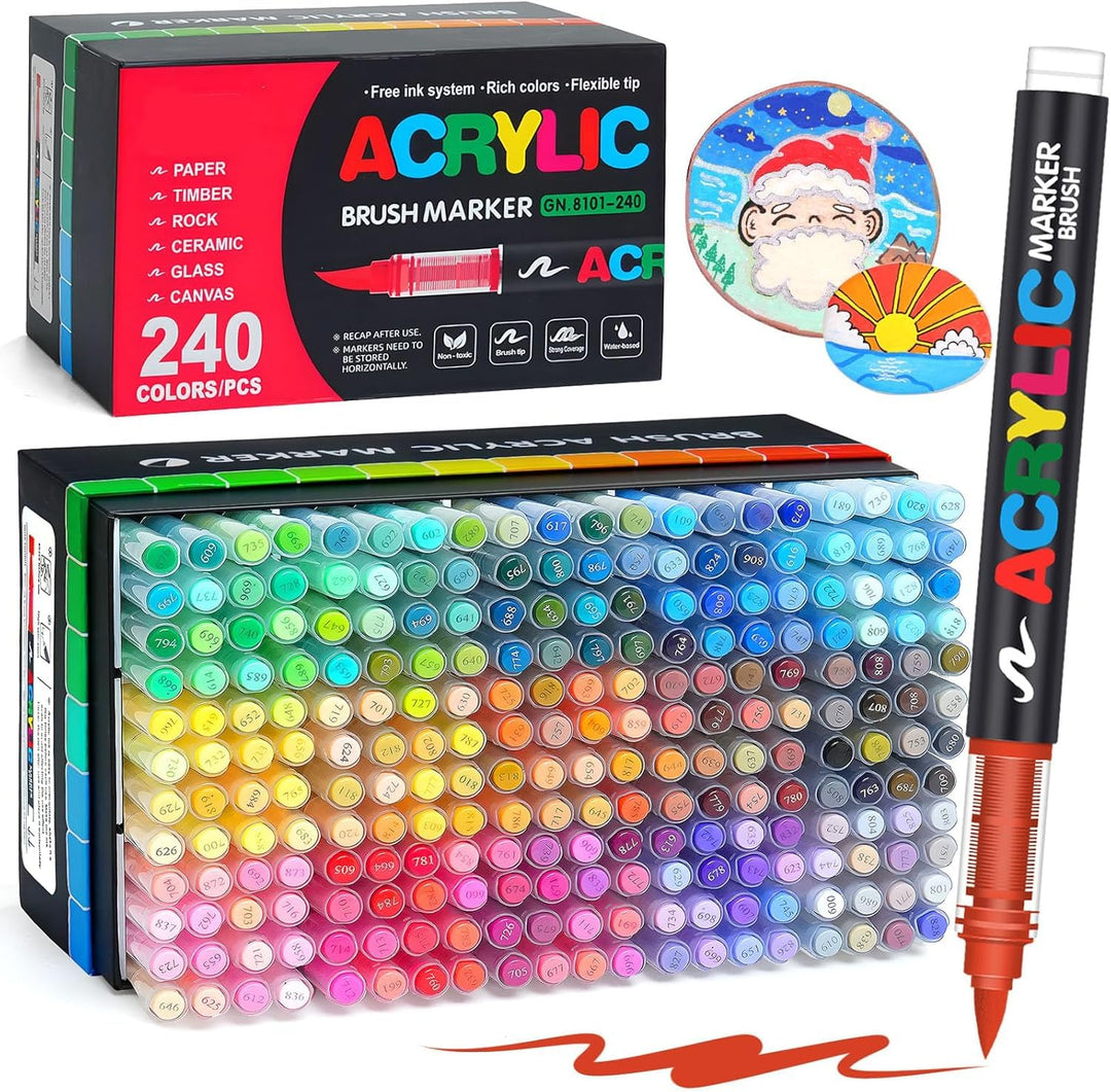 Laconile 240 Farben Acrylstifte für Steine Wasserfest, Brush Tip Acrylic Pens Set, Schnelltrocknend