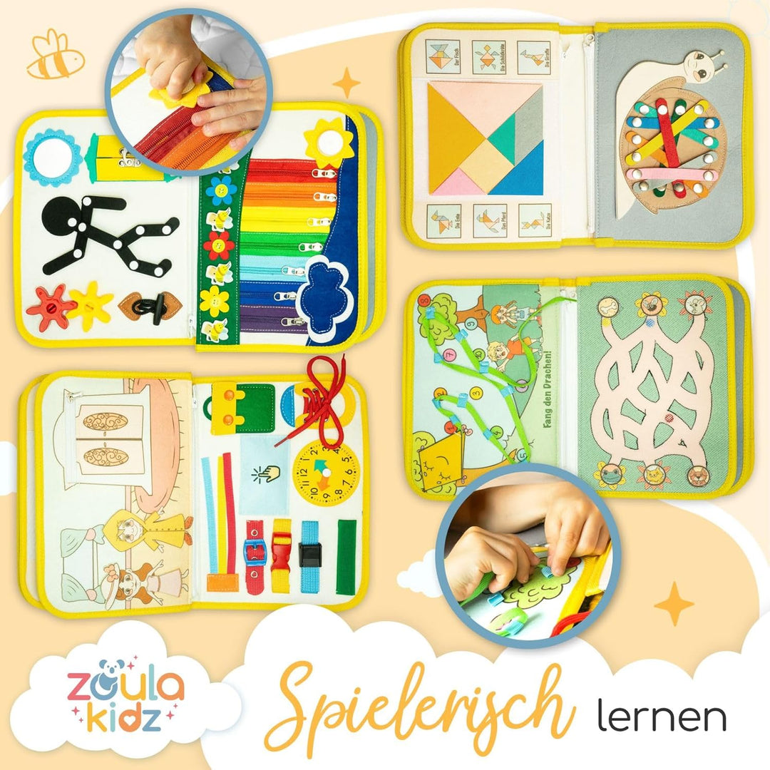 zoula kidz® Busy Board deutsch - Quiet Book - Beschäftigung im Flugzeug Kleinkind - Spielzeug für Fl