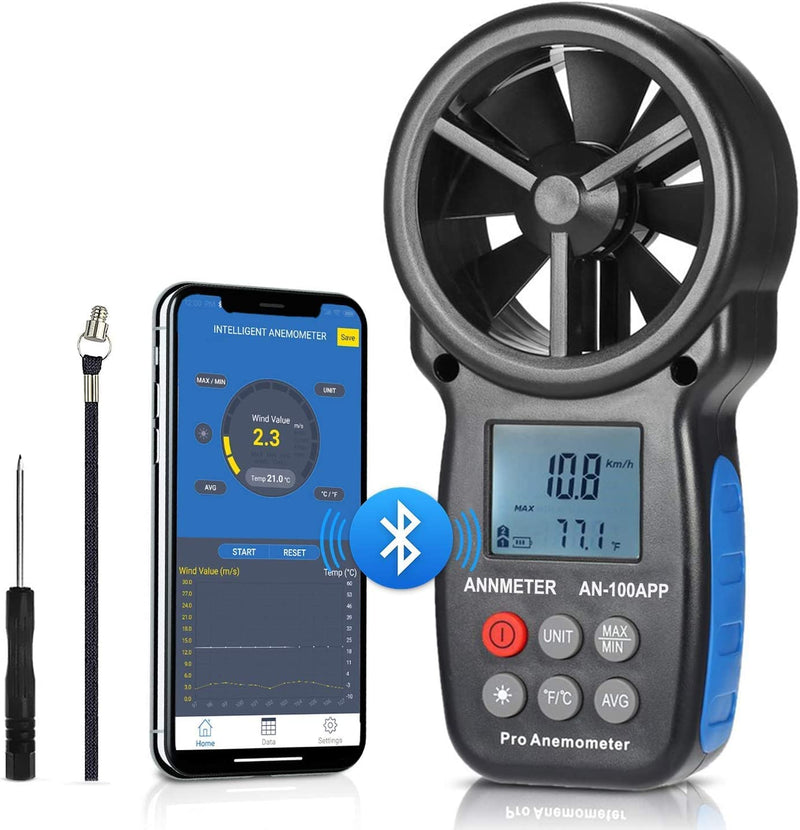 AIOMEST AI-100APP Bluetooth Digital Anemometer, Handgerät, Windgeschwindigkeitsmesser für Luftstromg