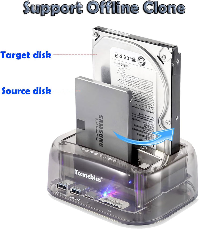 Tccmebius TCC-S866 USB 3.0 zu SATA Doppel Bay Extern Festplatte Dockingstation mit USB 3.0 Hub und K