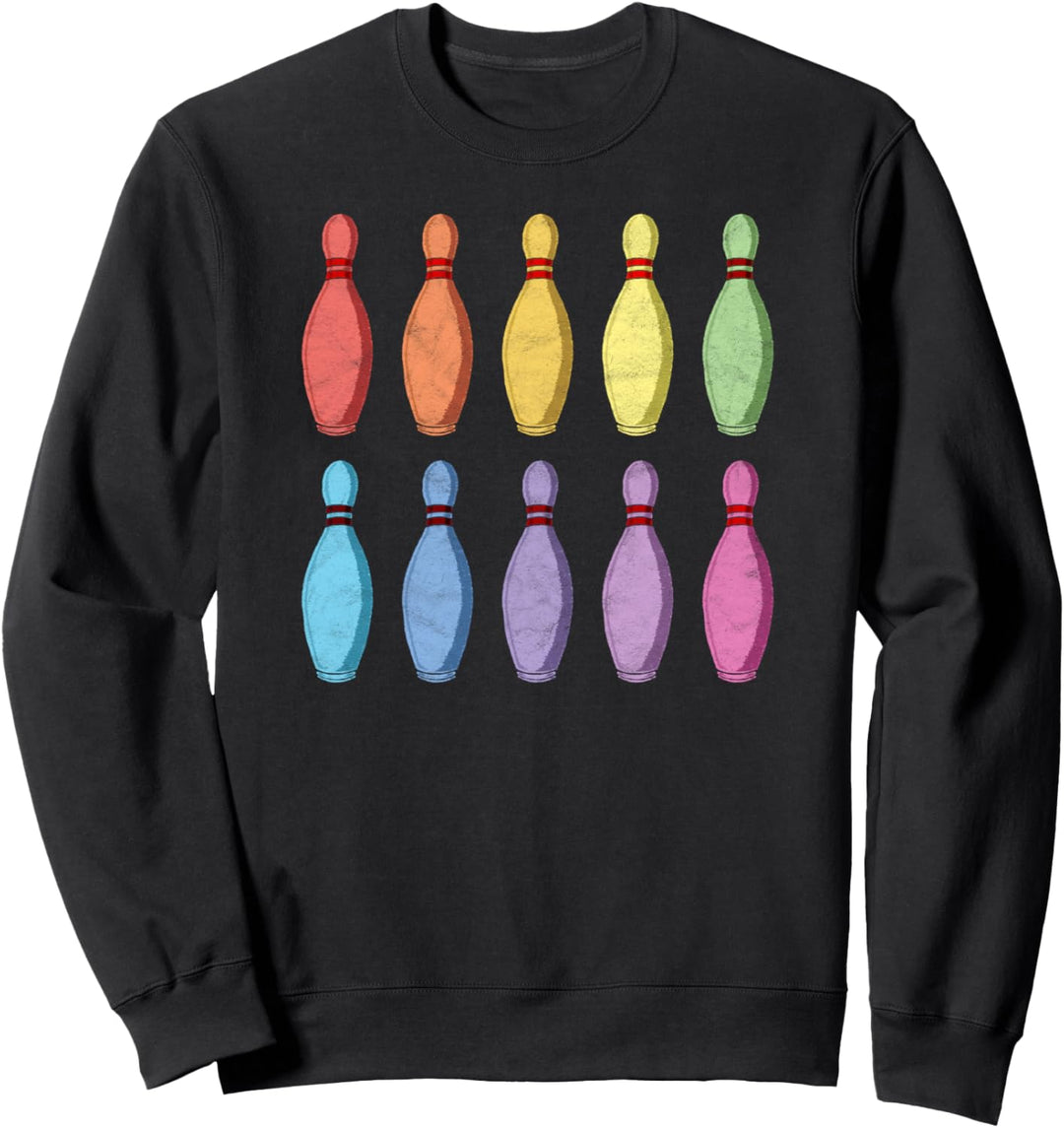 Vintage Bowling Pin Rainbow Pop Art 80's Retro Graphic Sweatshirt