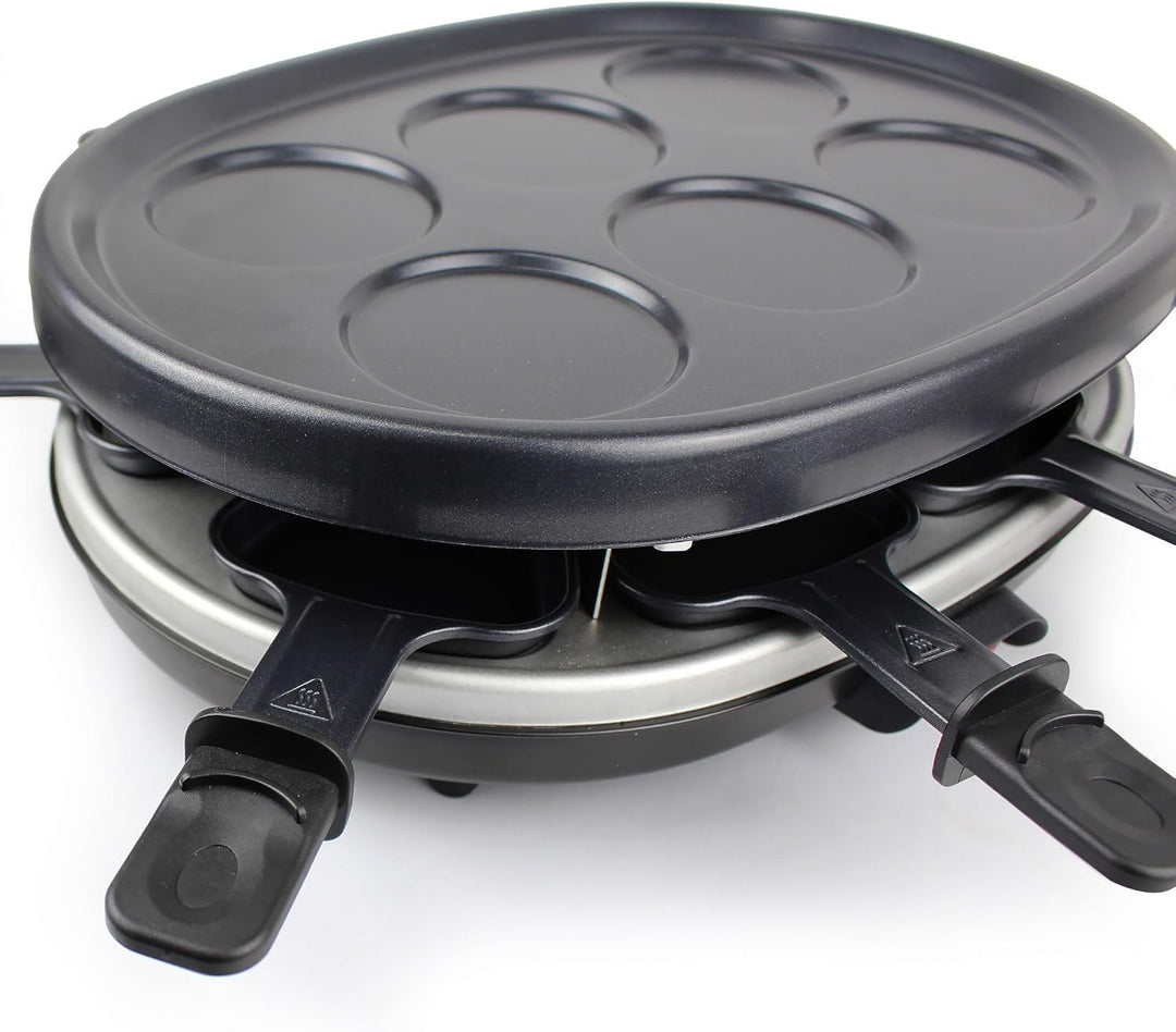 Todeco - 3 in 1 Raclette-Set, Grill mit Naturstein - Material: 304 Edelstahl - Strom: 900 W - Schwar