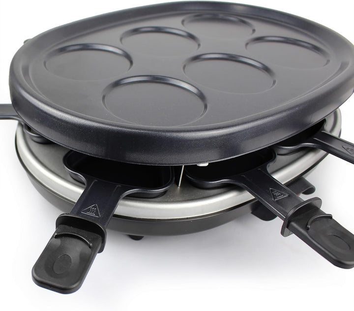 Todeco - 3 in 1 Raclette-Set, Grill mit Naturstein - Material: 304 Edelstahl - Strom: 900 W - Schwar