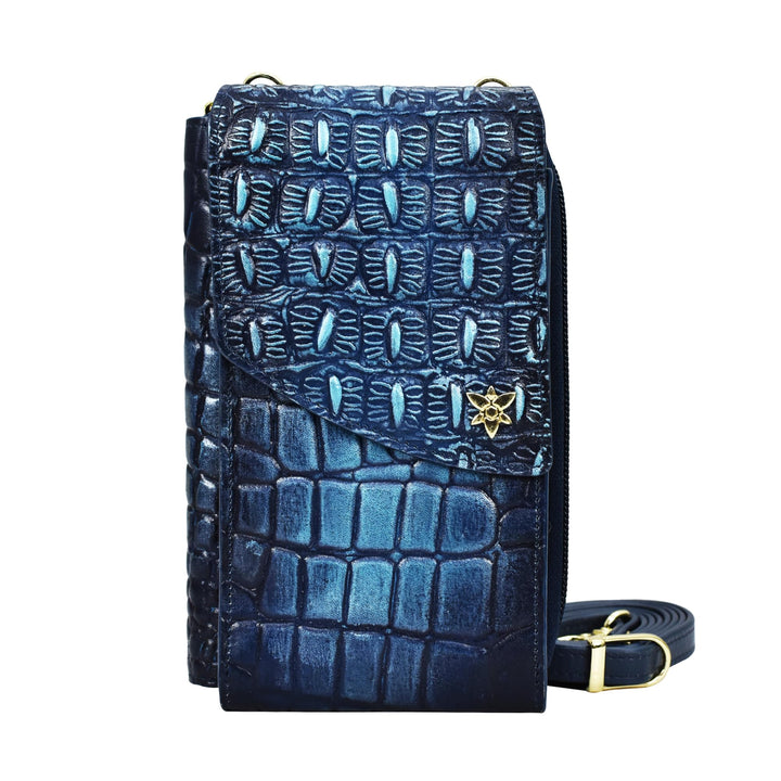 Anuschka Anna by Women's Crossbody Handytasche aus echtem Leder | Handbemalte Handwerkskunst Croc Em