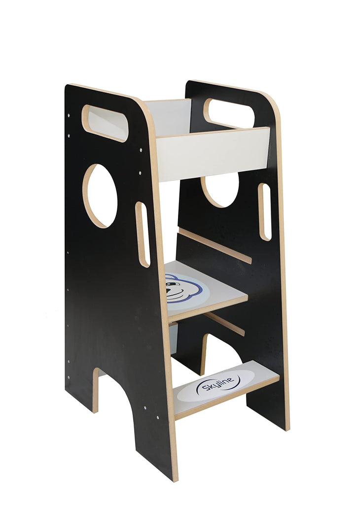Skyline Baby Montessori Lernturm Kleinkind Trittstufe mit Verstellbarer Höhe und Sicherheitsschiene