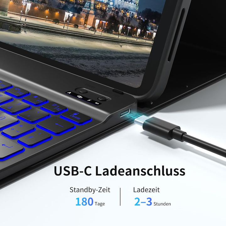Tastatur mit Hülle für iPad 11./10. Generation 2025 2022, Schwarz, Schwarz