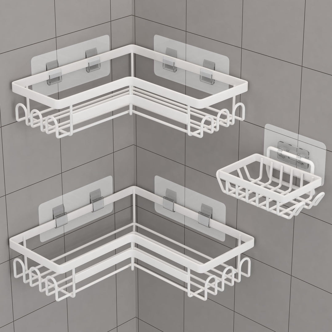 3 Stück Duschregal ohne bohren, Duschregal Ecke mit Haken, badezimmer organizer, shampoo halterung f