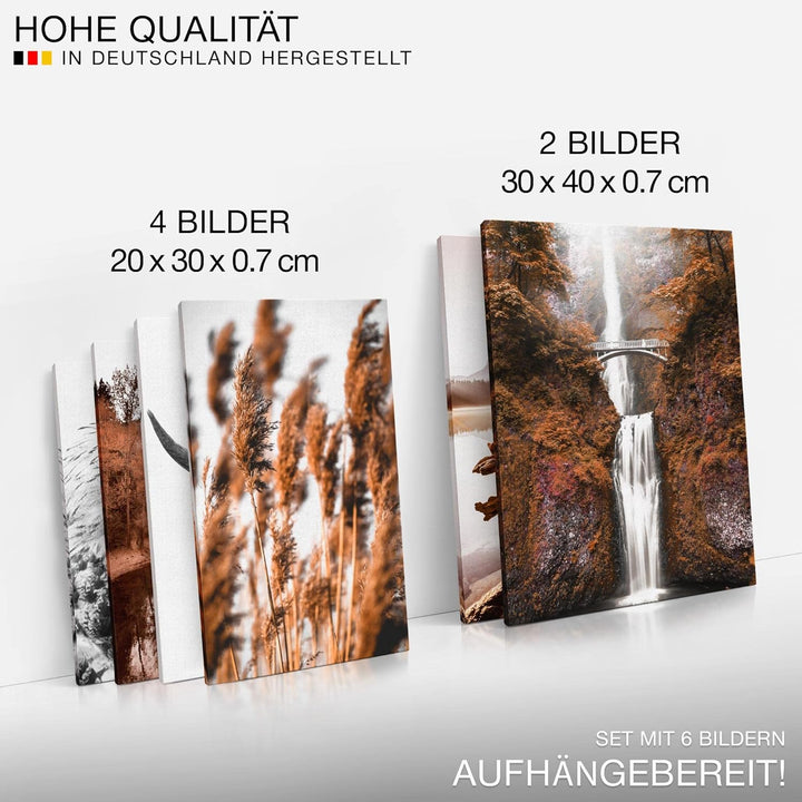 Novart Bilder Set - AUFHÄNGFERTIG - KEIN EXTRA RAHMEN BENÖTIGT - Natur Berge See Modern Orange Braun