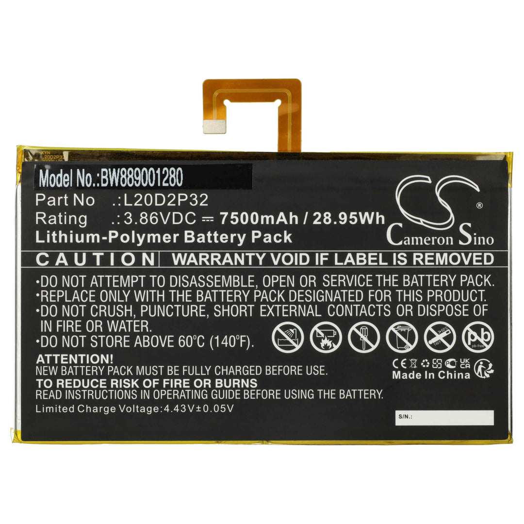 vhbw Akku kompatibel mit Lenovo TAB P11, TAB P11 5G, TB-J606F, TB-J607Z Tablet Pad (7500 mAh, 3,86 V