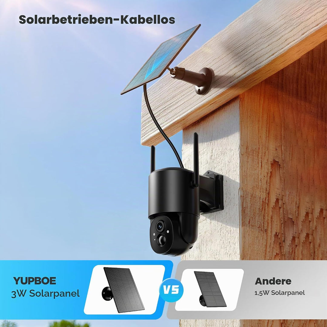 2Stück Überwachungskamera Aussen Akku Solar: 2K Kamera Überwachung Aussen 360° Schwenk WLAN IP Kamer