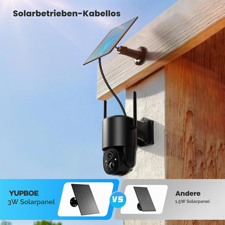 2Stück Überwachungskamera Aussen Akku Solar: 2K Kamera Überwachung Aussen 360° Schwenk WLAN IP Kamer
