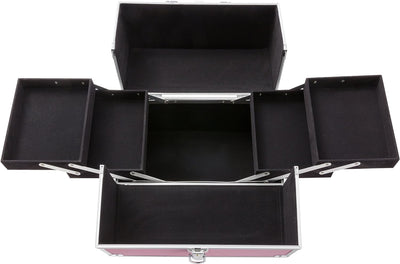 Arebos Kosmetikkoffer | 15L | 5 Fächer | Pink | Aluminium | inkl. Schloss & Schlüssel | 2 ausklappba