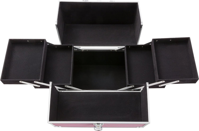 Arebos Kosmetikkoffer | 15L | 5 Fächer | Pink | Aluminium | inkl. Schloss & Schlüssel | 2 ausklappba
