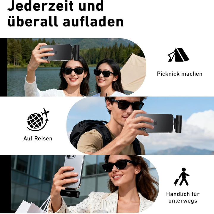 [2 Stück] Miady Mini Power Bank Klein Aber Stark, 5000mAh 5V/2.4A USB C Ausgang Externer Akkus, Komp