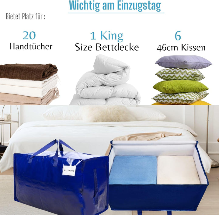 VENO 10er-Pack strapazierfähige grosse Aufbewahrungstasche mit Reissverschlüssen und Etikettentasche