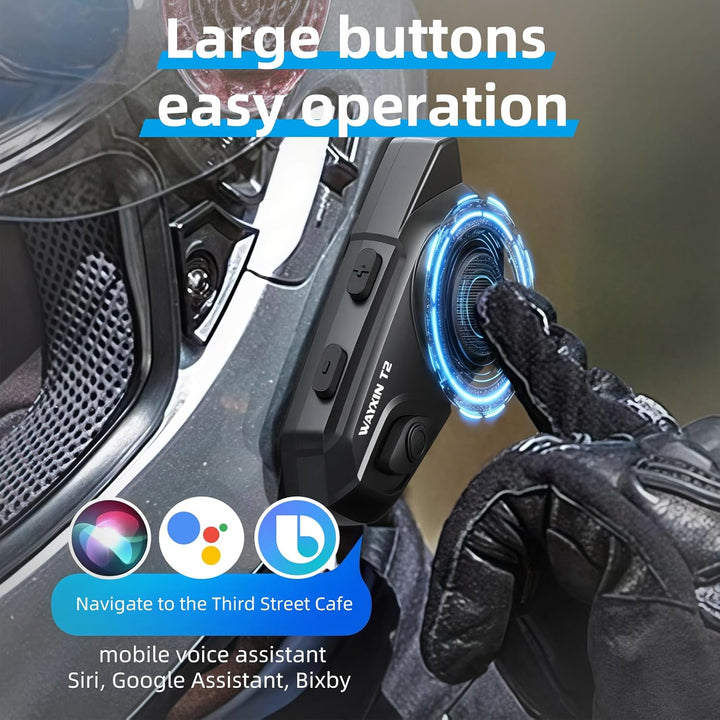 WAYXIN T2 Motorrad Headset mit Gegensprechanlage,Helm Kommunikationssystem für 2 Personen in Reichwe