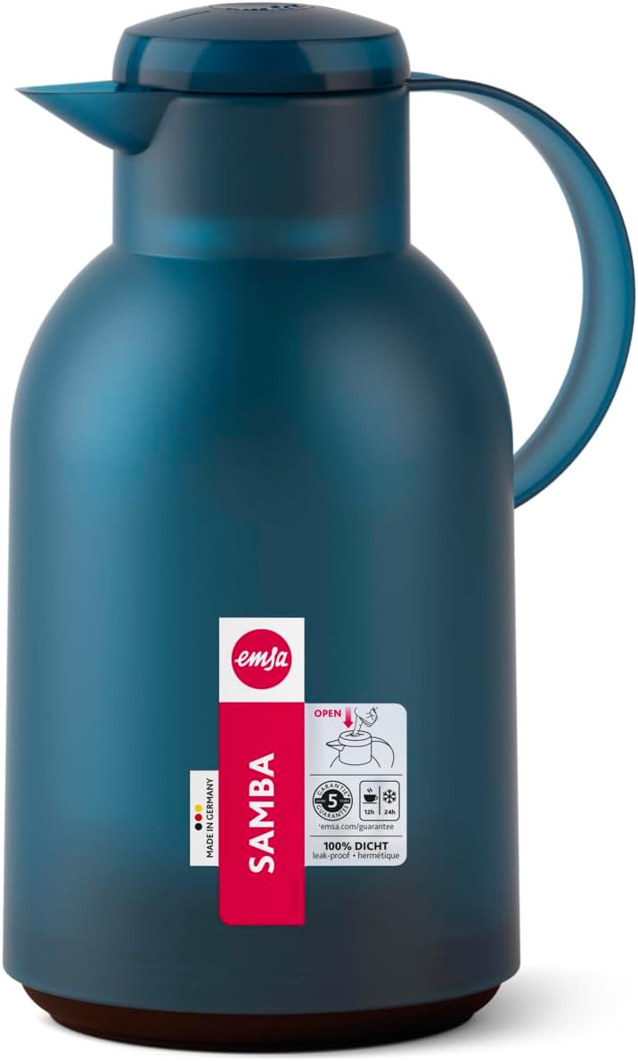 Emsa N40120 Samba Isolierkanne |1,5 Liter | Quick Press Verschluss | 12h heiss und 24h kalt | Transl