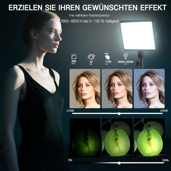 Video Licht Set, 2-Pack 25x20 cm 15 W LED Studio Fotolicht, Dimmbares 2800–6500K Kamera Licht für Vi