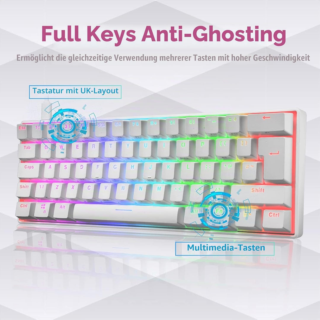MK21 Gaming Set: 60% Mechanische Tastatur (RGB, 62 Tasten, UK Layout) und Ultraleichte Maus (6400 DP