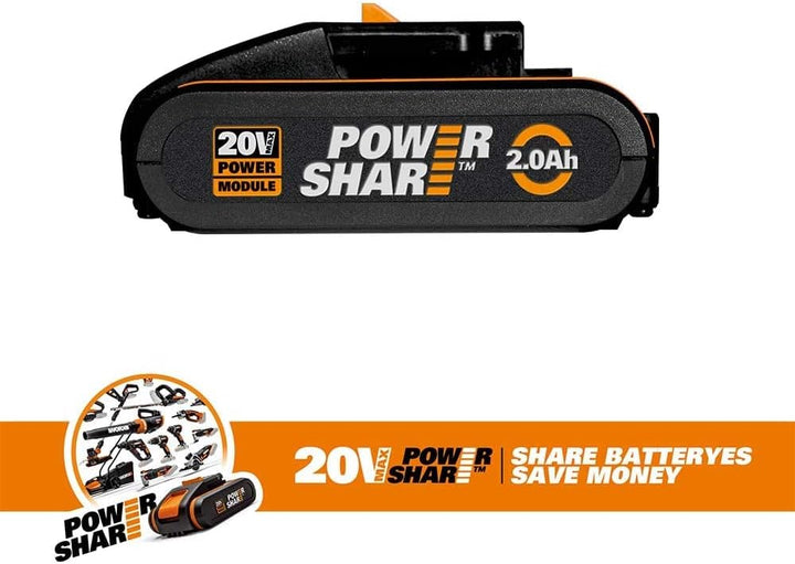 Worx 18V Akku(20V Max) 2.0Ah WA3551 mit Anzeige, PowerShare für Alle Worx Geräte –Ersatzakku Wiedera