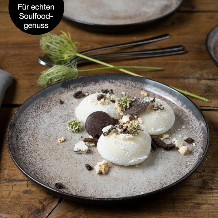 Moritz &amp; Moritz VIDA 6er Dessert Teller Set beige - Kuchenteller für 6 Personen - Porzellan spülmasc