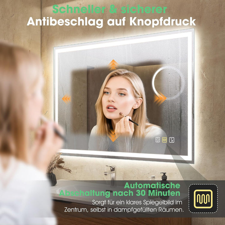 S'bagno Bluetooth Badezimmerspiegel mit Beleuchtung 80x60cm, Badspiegel mit Beleuchtung und 5fach-Lu
