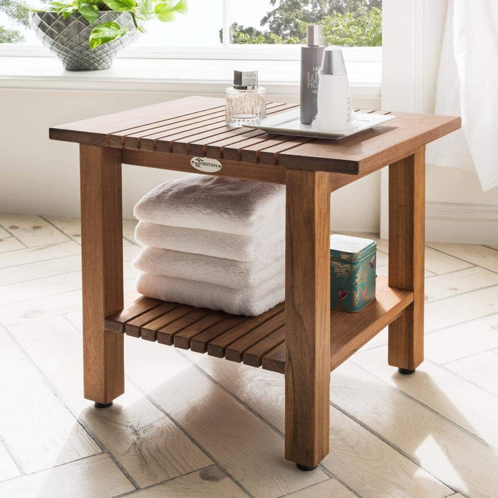 Destiny SPA & Living Badezimmer Hocker/Tisch Regal geriffelt Teakholz mit Boden 45,5 x 33,0 x 44,5
