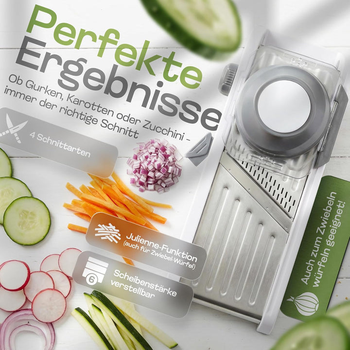 Premium Mandoline Gemüsehobel Edelstahl | sicher und modern | kein Klingenwechsel | Gemüseschneider