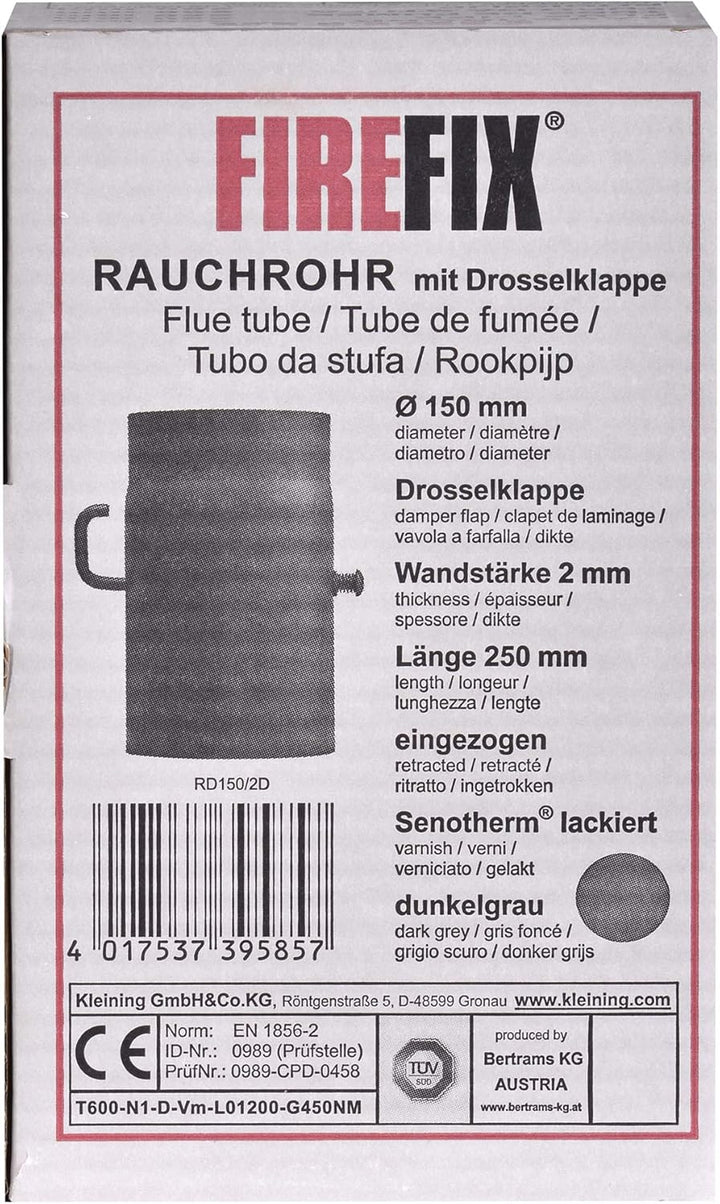 FIREFIX RD150/2D Ofenrohr aus 2 mm starken Stahl (Rauchrohr) in 150 mm Durchmesser, für Kaminöfen un
