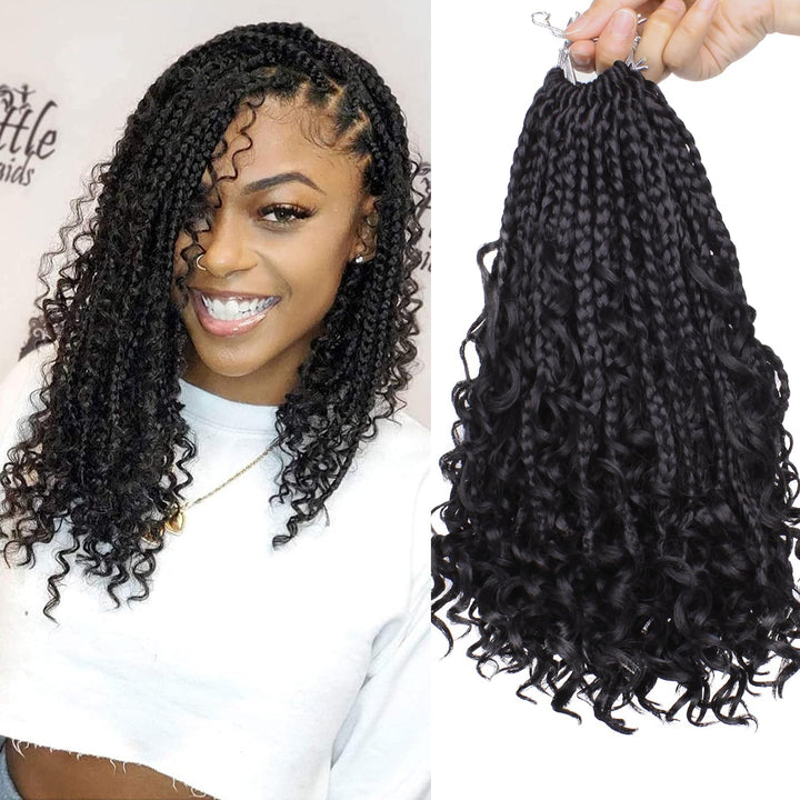 Xtrend 10Inch 8Packs Boho Box Braids Crochet Hair with Curly Ends 14strands/pack Pre Looped Black Me