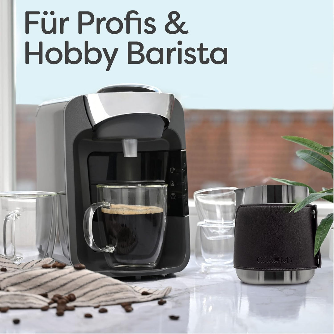 Cosumy Milchkännchen Edelstahl 500ml Schwarz - Milchkanne mit Messkala - Für Latte Art - Barista Zub