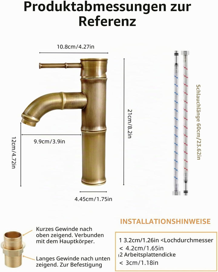 Wasserhahn Bad Messing Antik, Retro Waschtischarmatur Bronze Nostalgie, Einhebel Mischbatterie Kupfe