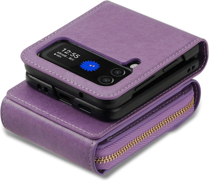 UDBKKDX Brieftasche Handyhülle für Samsung Galaxy Z Flip 4, Schnalle Frauen Mattes Leder hülle mit B