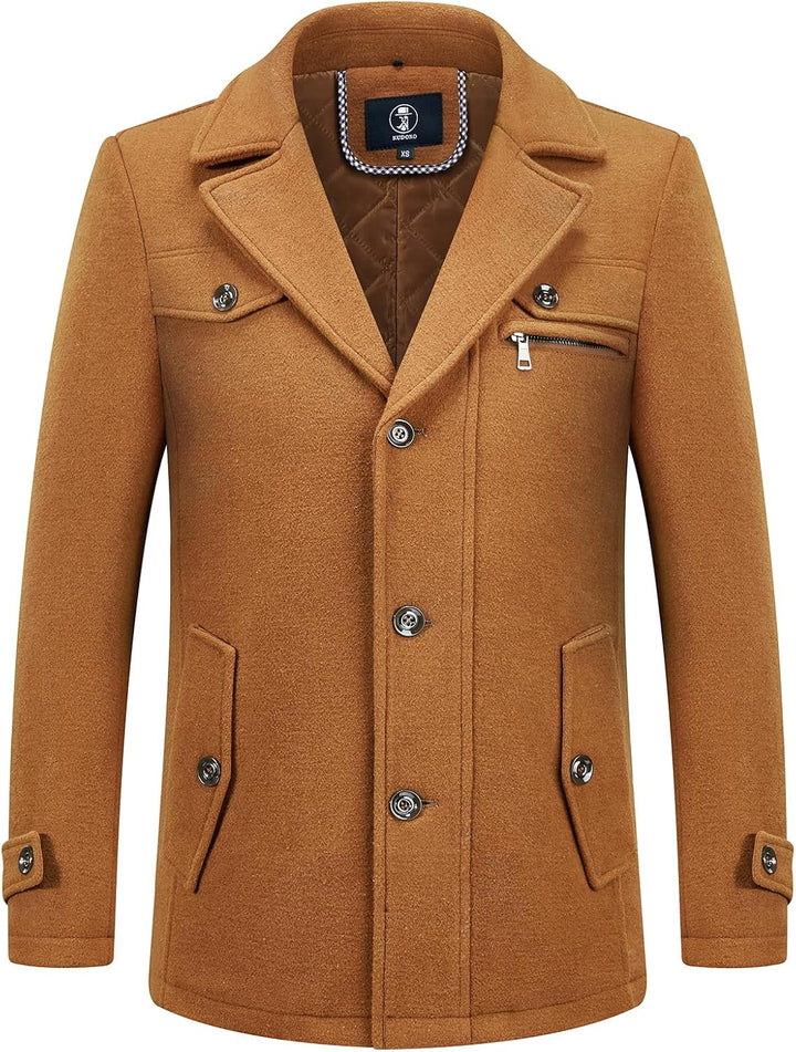 KUDORO Herren Wintermantel Wolle Kurzmantel Herren Wollmantel Mittellang Slim Fit für Business Freiz