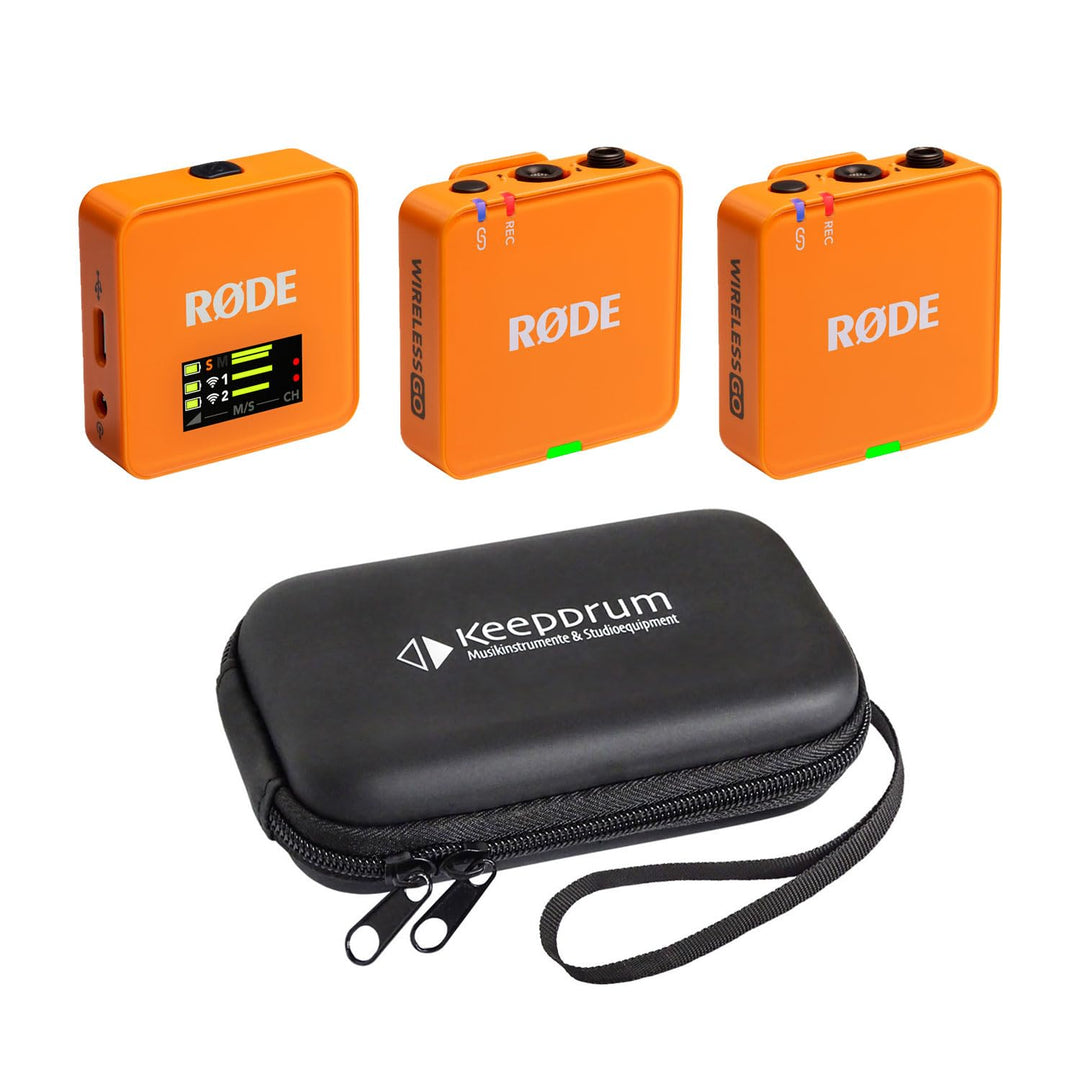 Rode Wireless GO Gen 3 Drahtloses 2-Kanal Mikrofon-Funksystem Orange mit keepdrum Softcase, Orange