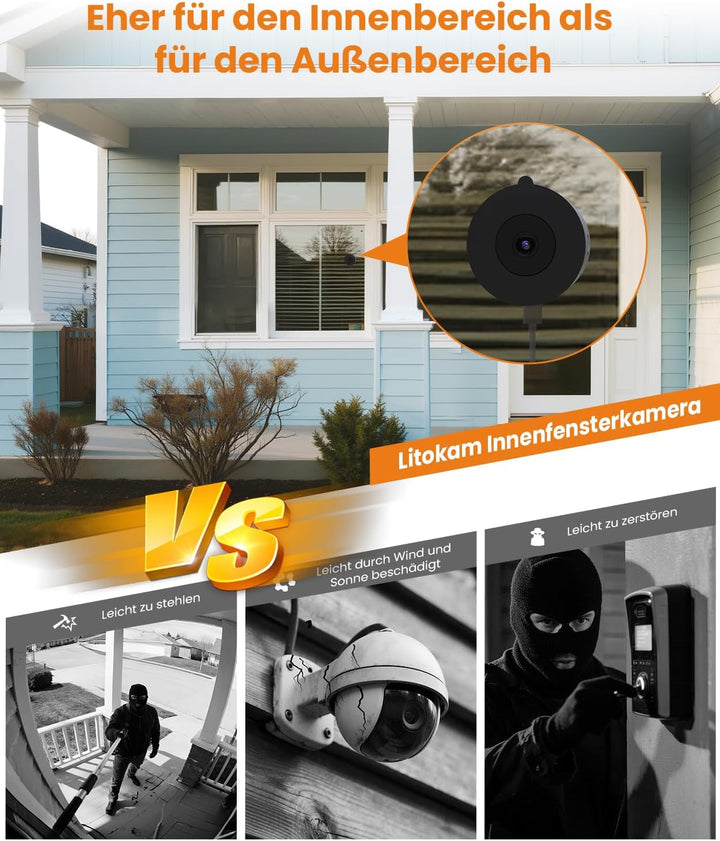 litokam Fensterkamera 2,4 GHz &amp; 5 GHz Dual-Band, 3MP 2K Überwachungskamera Innen mit KI-Farbnachtsic