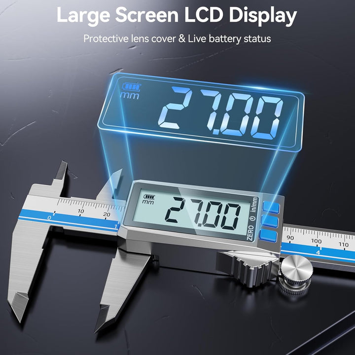 Preciva Digitaler Messschieber Aufladbar, 150 mm/0-6 Zoll Schieblehre Edelstahl, IP54 Schutz, LCD Di
