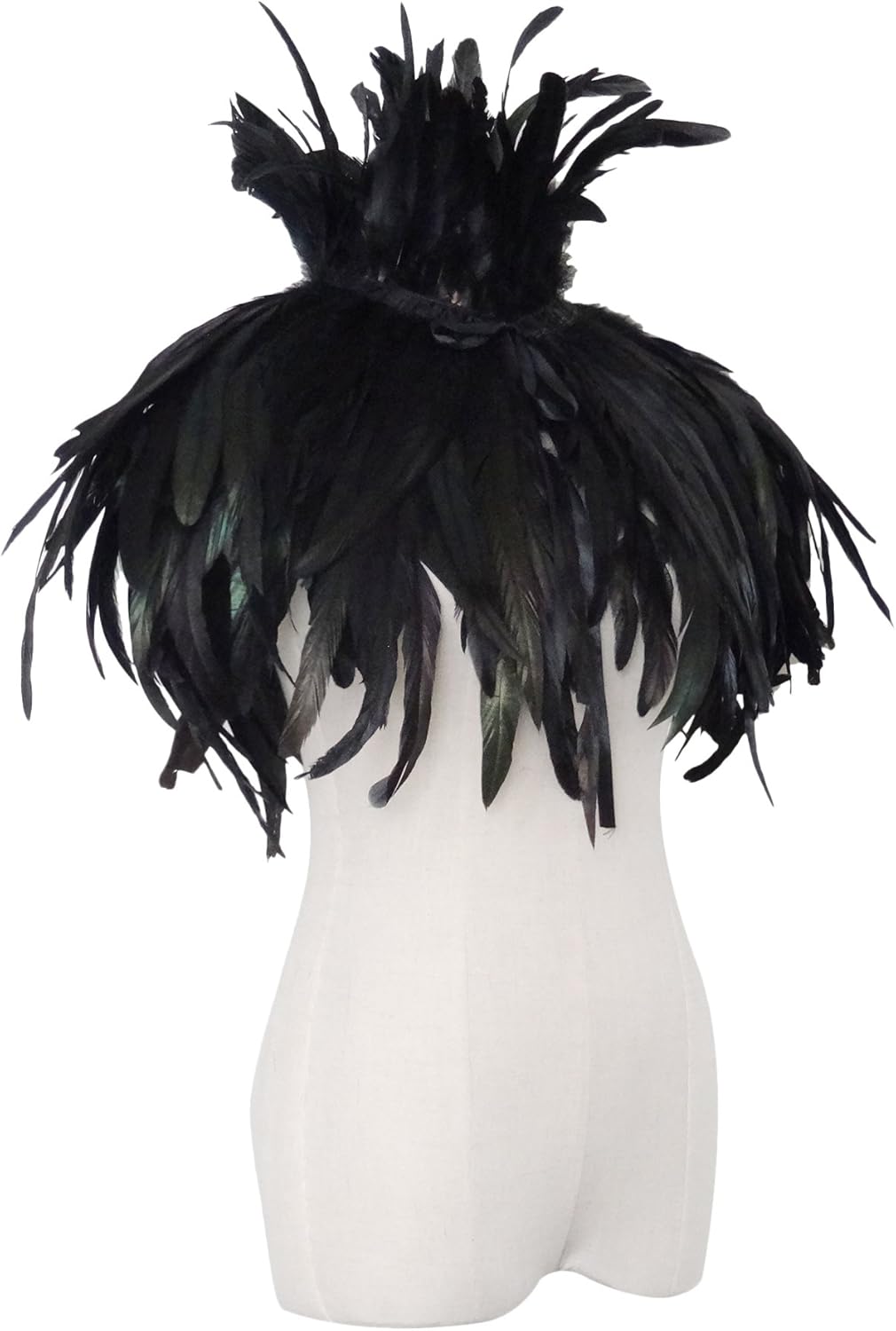 keland Schwarzer Gothic Victorian natürlicher Feder-Kap-Schal-Stola Poncho mit-Kragen, Schwarz