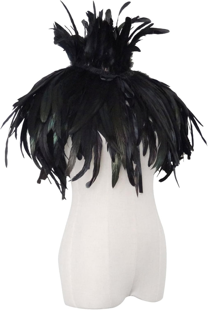 keland Schwarzer Gothic Victorian natürlicher Feder-Kap-Schal-Stola Poncho mit-Kragen, Schwarz