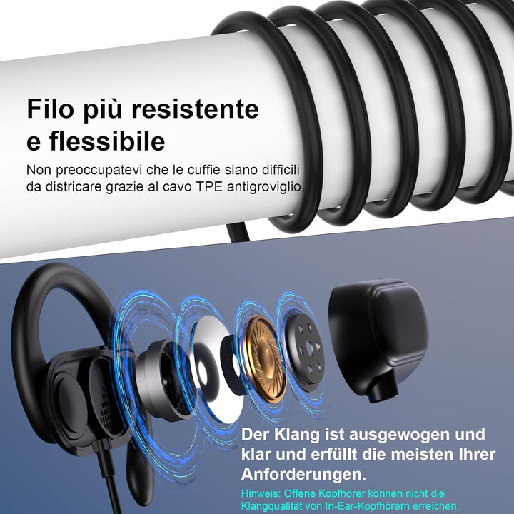 Open Ear Kopfhörer mit Kabel SportKopfhörer mit Verstellbarer Ohrbügel Mikrofon &amp; Lautstärkeregler 3