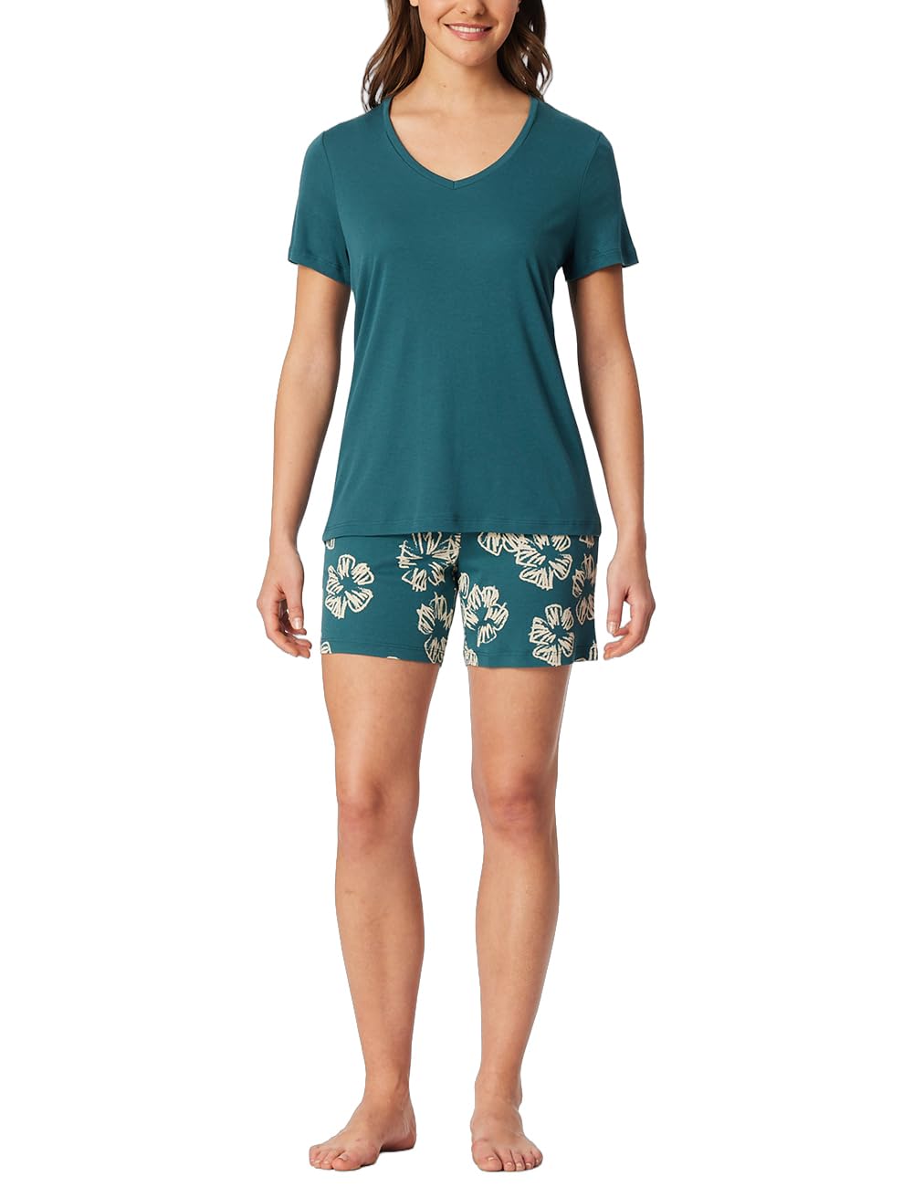 Schiesser Damen Schlafanzug Set kurz Baumwolle Modal - Nightwear 36 Grün_183606, 36 Grün_183606