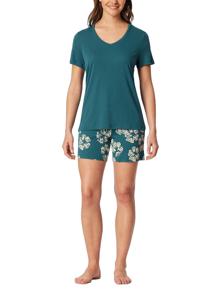 Schiesser Damen Schlafanzug Set kurz Baumwolle Modal - Nightwear 36 Grün_183606, 36 Grün_183606