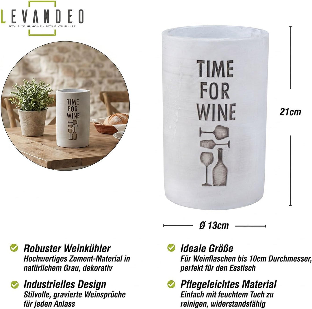levandeo Beton Weinkühler Grau H21cm Flaschenkühler Time for Wine Sektkühler Tischdeko Spruch Candle