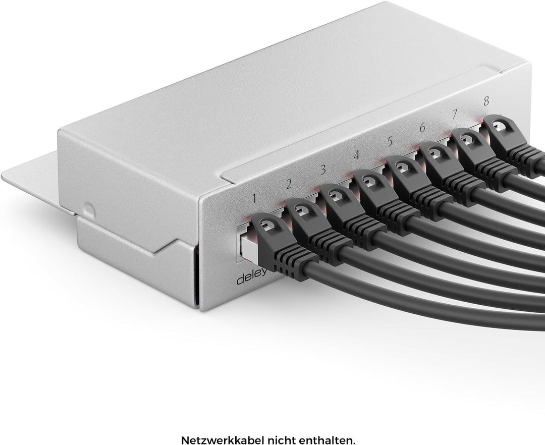 deleyCON CAT 6 Patchpanel Verteilerfeld 8 Port - Desktop & Wandmontage - Geschirmt - 8x RJ45 Buchse