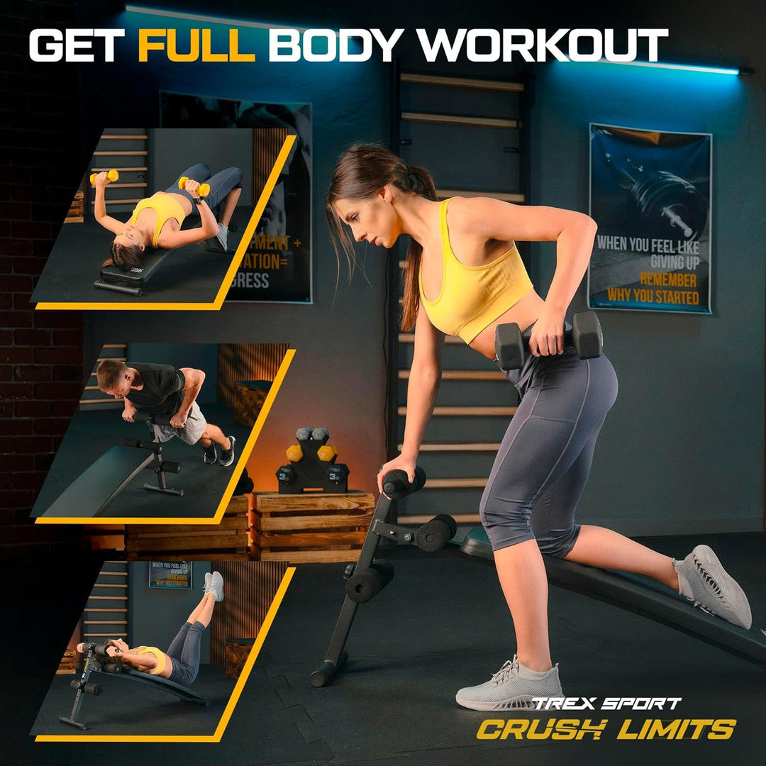 TREX SPORT TX-050B Sit Up Bank klappbar | Schrägbank | Bauchtrainer & Rückentrainer für zuhause