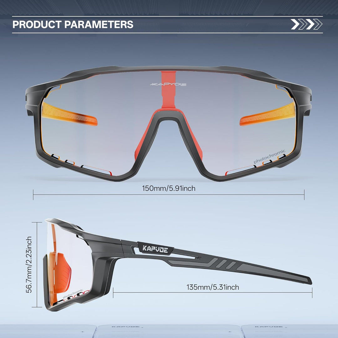 KAPVOE Photochromatische Fahrradbrille MTB Brille Selbsttönend Klar Radbrille Rennrad Sportbrille So